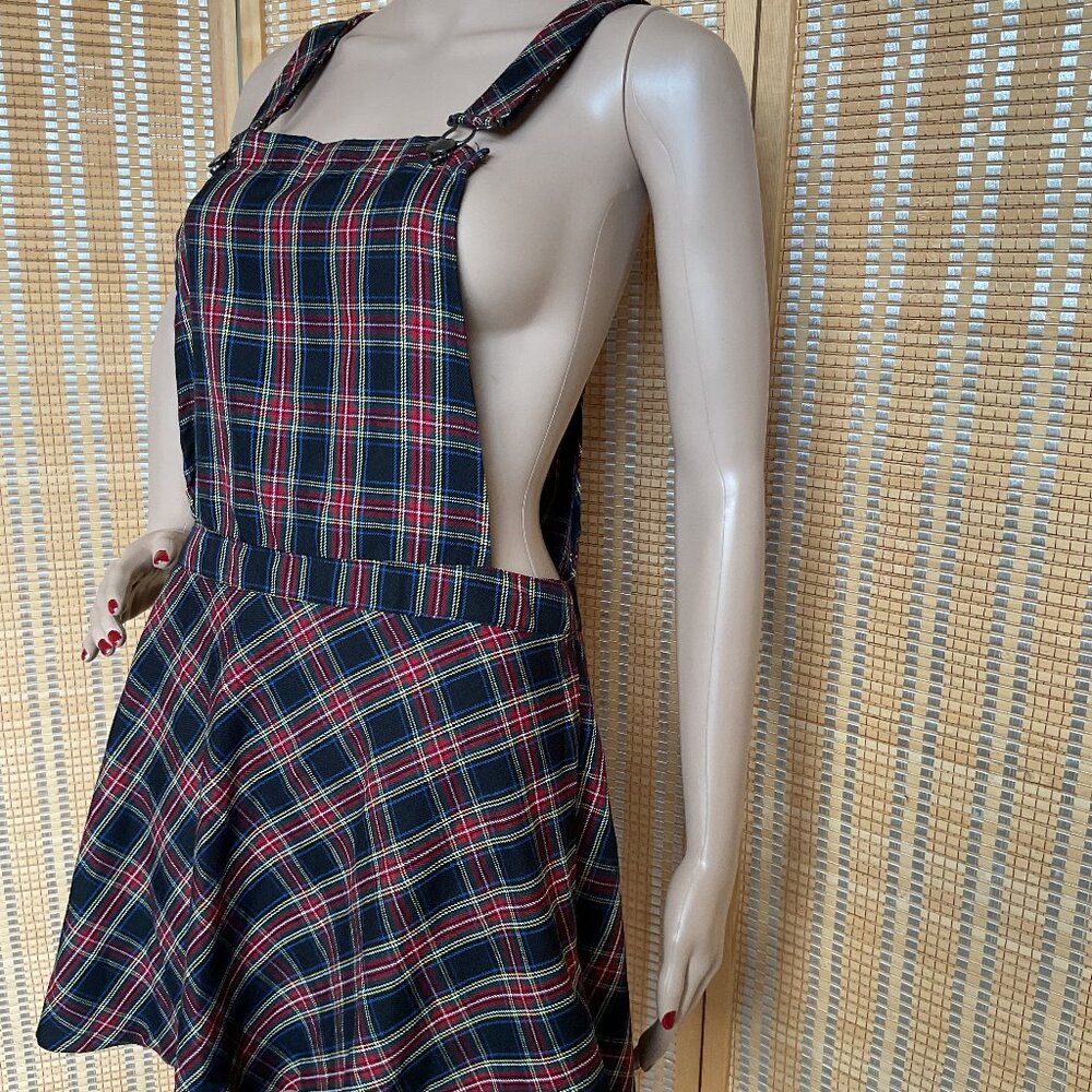 NWT! Royal Bones Red/Navy/Black/Plaid Overall Dress Medium Skirt